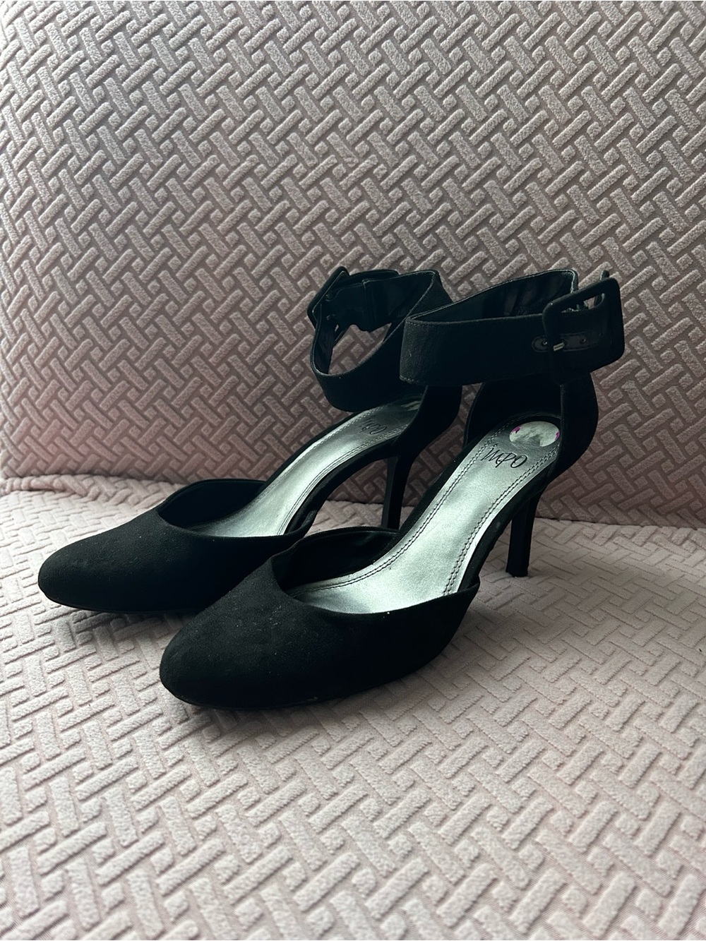 Impo Black Pointed-Toe Ankle-Strap Stilettos